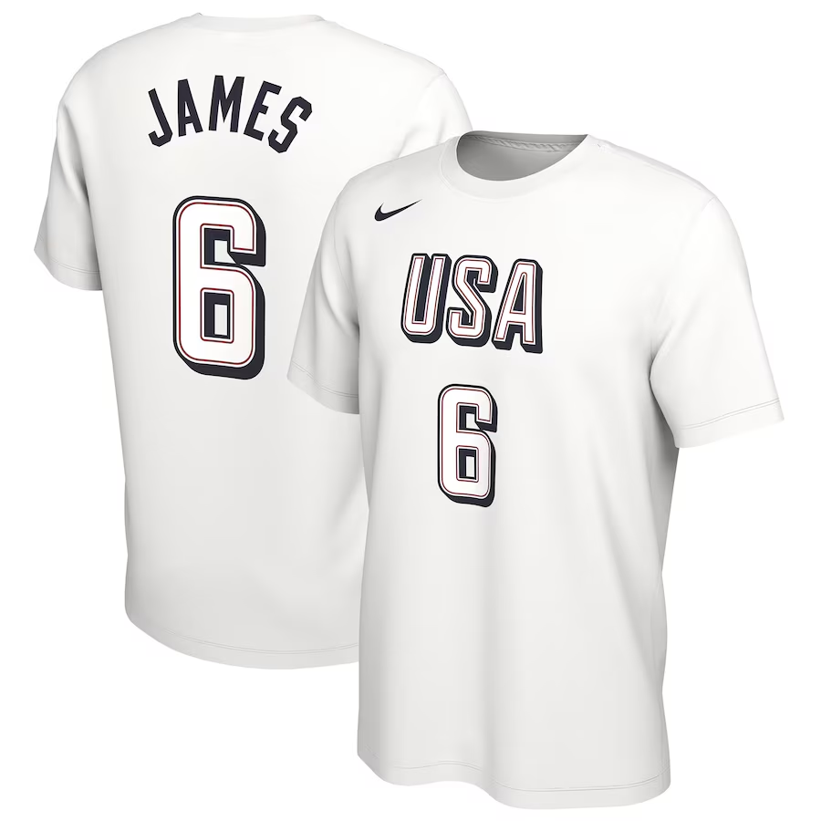 Men 2024 Paris Olympics USA basketball 6 James white T shirts